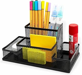 Organizador de Mesa Aramado com 4 Divisórias Porta Lápis, Canetas e Acessórios de Escritório.