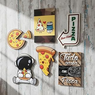 Kit com 6 placas decorativas em mdf - Pizza