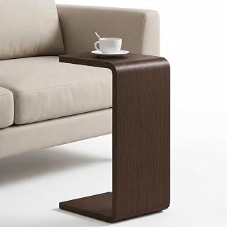 CHSSIH Mesa de canto em forma de C para sofá – mesa lateral de sofá de madeira, mesa deslizante sob o sofá para sala de estar, quarto, laptop, café, móveis estreitos com espaço pequeno (nogueira