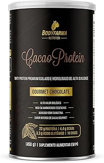 Whey Protein Bodyfarma Isolado e Hidrolisado - Suplemento de Proteina Sabor Chocolate Gourmet 450g | 23g Proteina por Dose | Sem Aspartame, com Taumatina | BCAA Naturais | Hipertrofia (Lata 450g)