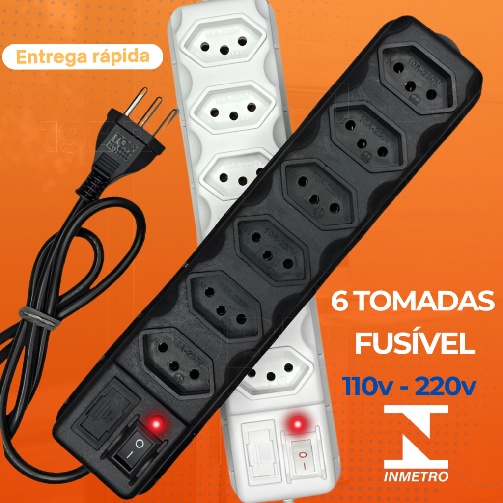 FILTRO DE LINHA RÉGUA DE TOMADAS 6 ou 3 tomadas tripolar 10 Amperes com fusível
