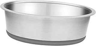 Bacia de aço inoxidável do gato do cão da bacia, base portátil do silicone da bacia do animal de estimação anti asfixia para interno, pet shop, 22cm