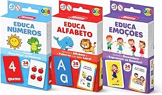 GGB Brinquedos Kit Educativo Infantil 3 em 1, Cartas de Alfabeto, Números e Emoções, 102 Peças, para Crianças +3 Anos