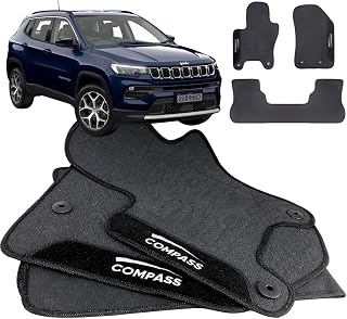 Jogo de Tapete Borracha Automotivo pra Carro Compatível com Compass 2019 2020 2021 2022 2023 2024 Com Logo Bordado Impermeável Personalizado 3 Peças Traseira Inteiriça W8 Acessorios