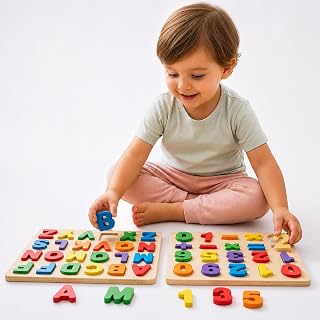 Kit 2 Tabuleiros Madeira Montessori Alfabeto ABC Letras Números Símbolos Matemáticos Brinquedo Educativo Infantil para Aprendizado Precoce A Partir de 3 Anos Pedagógico Jogo de Encaixe Lúdico