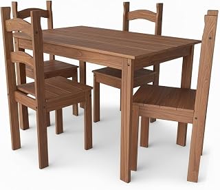 Conjunto Sala de Jantar 4 Lugares Madeira Pinus Resistente Mesa e Cadeiras Desmontáveis para Residência e Estudos (CHOCOLATE)