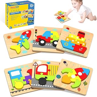 Blocos Montar de Madeira Quebra-Cabeças Montessori Educativos Brinquedos Infantis 6 Formas