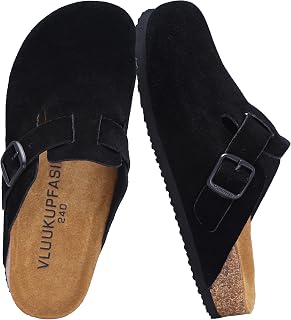 Tamancos femininos de camurça genuína para mulheres e homens, suporte no arco, confortável, mules e sapatos de batata com fivela ajustável, calçado casual unissex
