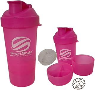 Coqueteleira Esportiva 400ml com Divisórias – Shaker para Suplementos, Whey e Academia (Rosa)
