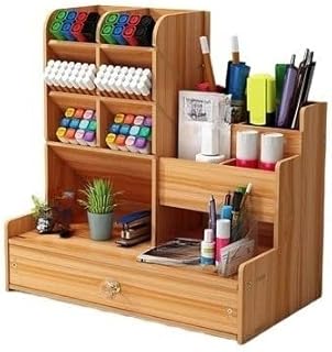 Mini Organizador de Mesa em Madeira com Gavetas – Porta-Canetas Grande Capacidade para Escritório, Papelaria e Decoração