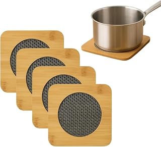 Kit 4 Descansos de Panela em MDF com Tela Quadrado Suporte para Panela Quente Proteção de Mesa Utensílio de Cozinha Resistente ao Calor 14,5 x 14,5