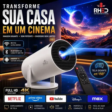 Projetor Smart Portátil Full Hd 4k Android 11 Wi-fi Bluetooth Mini Projetor Home Theater Cinema