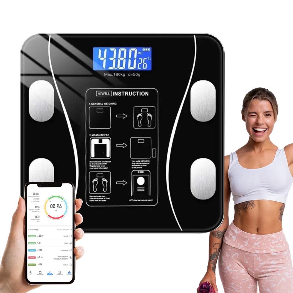 Balança Bioimpedancia Digital Bluetooth Corporal até 180kg Resultado Pelo Celular