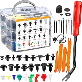 Kit Clipes Automotivos 820 Peças 26 Tamanhos, Fixadores e Rebites Plásticos Universais para Para-choque Porta Paralama, com Ferramentas de Desmontagem de Painel Automotivo,Um Total de 935 Peças