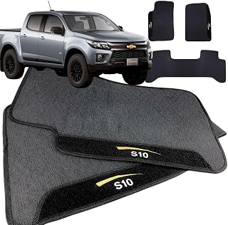 Jogo de Tapete Borracha Automotivo pra Carro Compatível com S10 Cabine Dupla 2019 2020 2021 2022 2023 2024 Com Logo Bordado Impermeável Personalizado 3 Peças Traseira Interiça W8 Acessorios