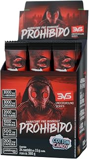 Pré-Treino Prohibido Algodão Doce Caixa com 24 Sachês de 15g 3VS Nutrition · Hardcore Underground · Cafeína 200mg por Dose + Beta Alanina + Creatina