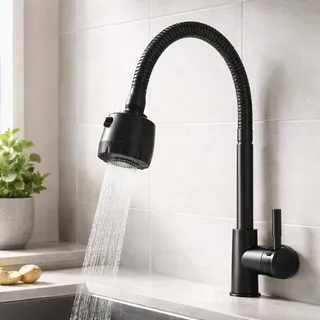 Inox Torneira  Prata/Preto Com Chuveiro Com Rotação De 360° Cozinha Luxo Parede Promoção