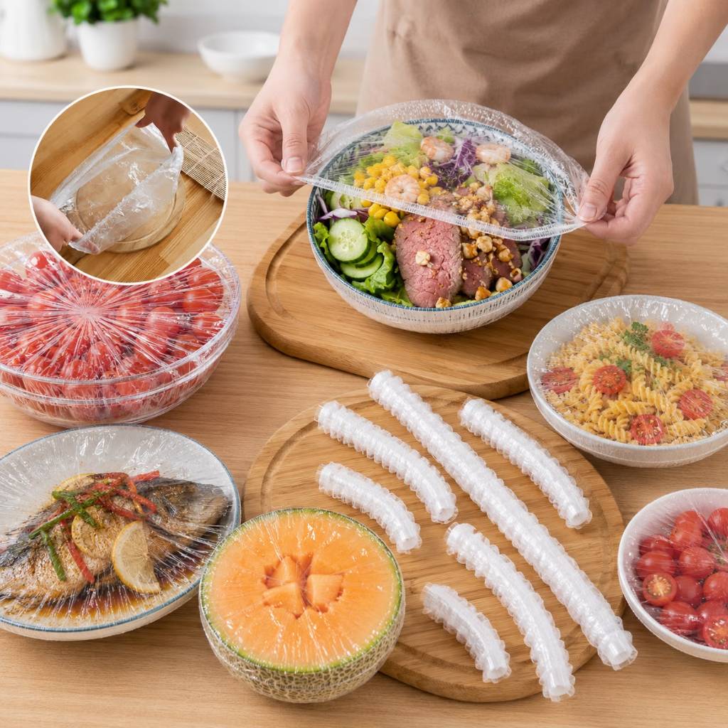 KIT De 100 á 300 Tampas De Plástico Descartável Para Alimento Com 100 Ate 300 Unidades