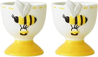 2 peças elegante bandeja de copo de ovos de cerâmica com padrão de abelhas em relevo primavera cozinha café da manhã utensílios de mesa de jantar decorações criativas copo de ovos de cerâmica em