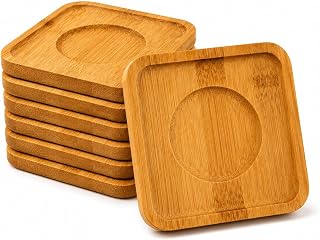 Kit 6 Porta Copos Redondo de Bambu Natural 10cm Descanso para Copos e Xícaras Proteção para Mesa Posta Cozinha Gourmet Escritório Decoração Premium