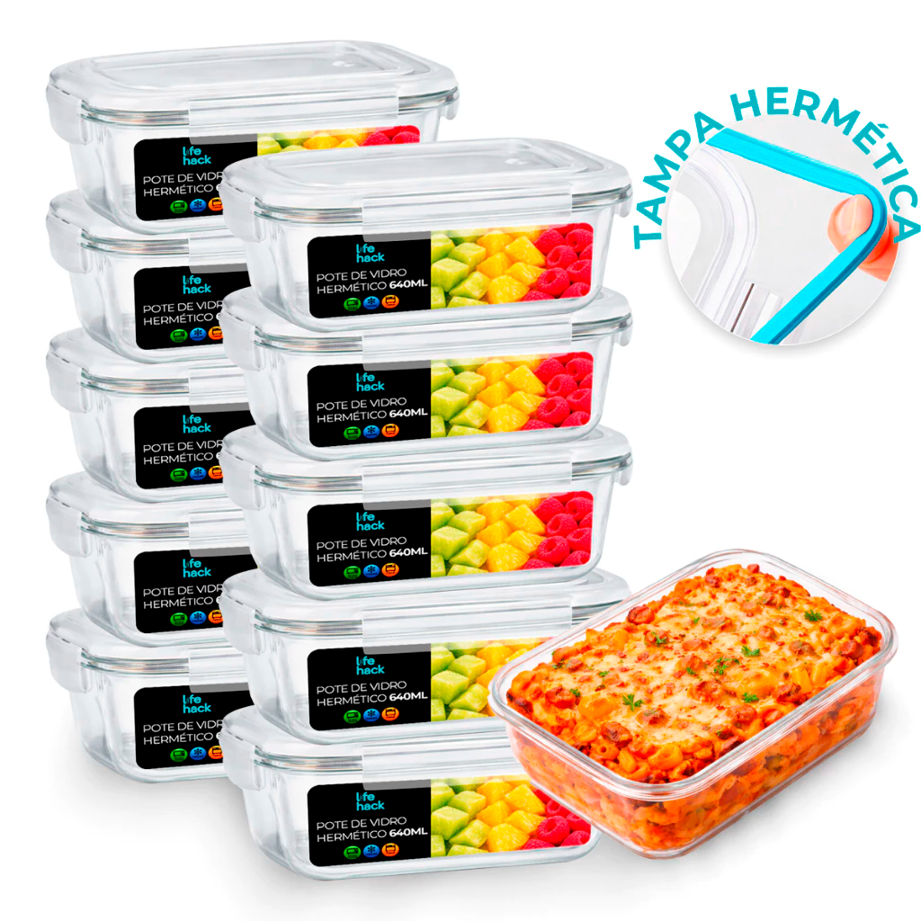 Conjunto 2/3/5/10 Potes 370/640/1040ml Vidro Hermético Mantimentos Marmita Fitness