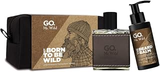 Kit Necessaire Go Man linha GO Mr Wild - Perfume EDP Amadeirado + Balm de Barba + Necessaire de couro sintético exclusiva e feita a mão, excelente presente para homens discretos porém notáveis