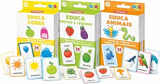 Kit Educativo Infantil 3 em 1 – Cores, Frutas, Legumes e Animais | 102 Cartas Educativas (+24 Meses) | Jogo de Associação e Aprendizagem Cognitiva para Crianças