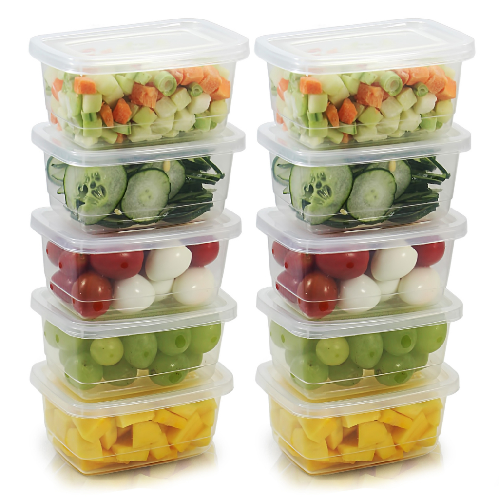 Kit 10 Potes Plastico Marmita Fitness Livre de BPA 260ml Freezer E Micro-ondas Potinho Retangular