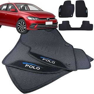 Jogo de Tapete Borracha Automotivo pra Carro Compatível com Polo 2018 2019 2020 2021 2022 2023 2024 2025 Com Logo Bordado Impermeável Personalizado 3 Peças Traseira Interiça W8 Acessorios