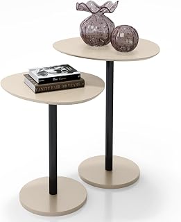 Conjunto de Mesa Lateral Vitta Haste Pretaem Aço e Design Orgânico Decorativo - LH Móveis (Off White)