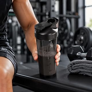 Garrafa coqueteleira de 600 ml para misturas de proteína, copo portátil com tampa à prova de vazamento e alça de transporte, garrafa de água esportiva sem BPA para academia e fitness, lavável na