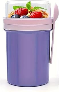 Porta-molho para copo de café da manhã, portátil, camada dupla, recipiente de iogurte, utensílios de cozinha, utensílios de mesa à prova de vazamento, copo de frutas, almoço (roxo)