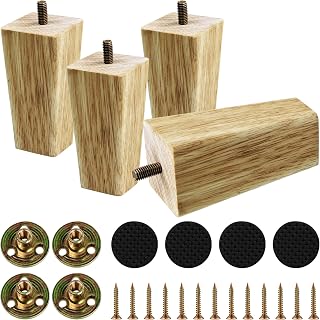 4 peças de pernas de móveis de madeira maciça de 10 cm, substituição de pernas quadradas de madeira para sofá de mesa para armário de mesa, cômoda, cadeira, estante, peças de elevação