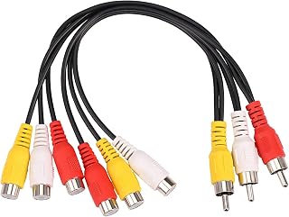 cabo AV divisor de plugue 3 macho para 6 fêmeas, áudio TV, DVD, vídeo, adaptador AV