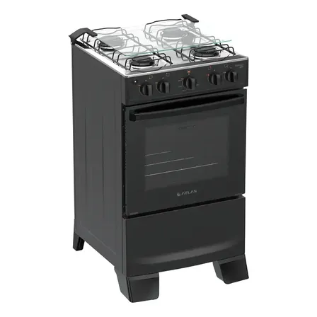 Fogão 4 Bocas Atlas Mônaco Plus com Mesa de Inox Automático Preto Bivolt
