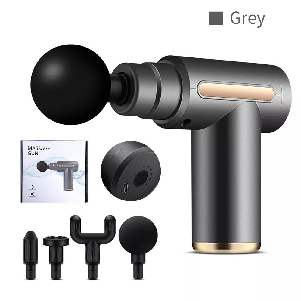 Pistola de Massagem Muscular Portátil Elétrica Profissional Recarregável USB com Múltiplas Ponteiras para Relaxamento
