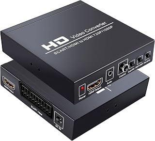GRACETOP Conversor SCART para HDMI, conversor Scart 1080p, conversor de áudio de vídeo, conversor de vídeo HD com escalador de vídeo PAL/NTSC, 1080P/720P, saída de áudio coaxial de 3,5 mm para TV e