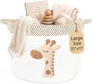 Cesta de brinquedo de bebê girafa, cesto de armazenamento para berçário de corda de algodão trançado, 38 x 28 cm