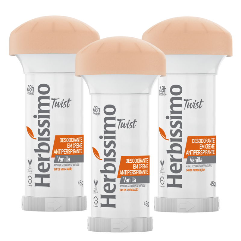 Kit Desodorante Twist Antitranspirante Vanilla Herbissimo 45g (3 unidades)