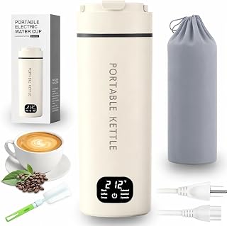 Chaleira Elétrica Portátil de Viagem com Tensão Dupla para Água Quente para Chá, Café, 6 Controles de Temperatura e Display LCD, Aço Inoxidável 316 e 450ml, Desligamento Automático e
