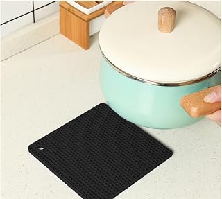 Tapetes de silicone antiderrapantes, resistentes ao calor e com retenção de água para panelas quentes, panelas, pratos e utensílios de cozinha, porta-copos de mesa de cozinha multiuso, 18 cm, preto