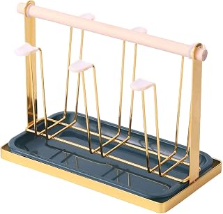 Suporte de copo de metal com bandeja de água de drenagem mantendo a bancada da cozinha arrumada e atraente mesa ou armário organizador de copo de metal prateleira de água de dreno, ouro, 23,5