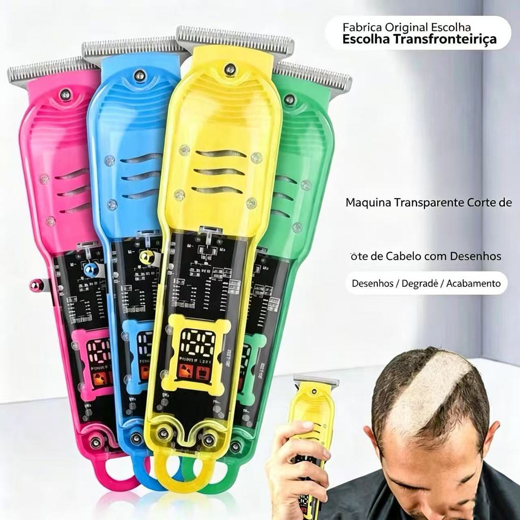 Máquina De Cortar Cabelo Profissional Smart Lcd Barbeador Elétrico Transparente Sem Fio Para Homens