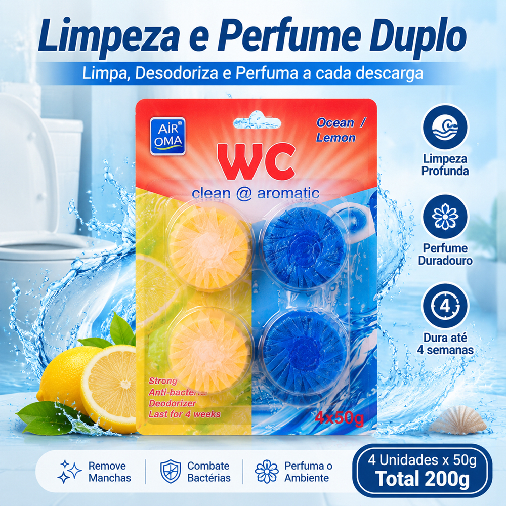 Kit 4/8/12 Pastilha Sanitária Bi-color Limpeza Profunda Vaso Sanitário Antiodor Tira Manchas Econômico