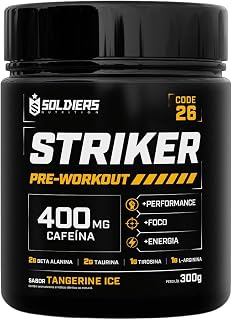 Soldiers Nutrition, Pré-Treino Striker Suplemento Alimentar em Pó Cafeína 400mg Soldiers Nutrition (Preto, Tangerina Ice)