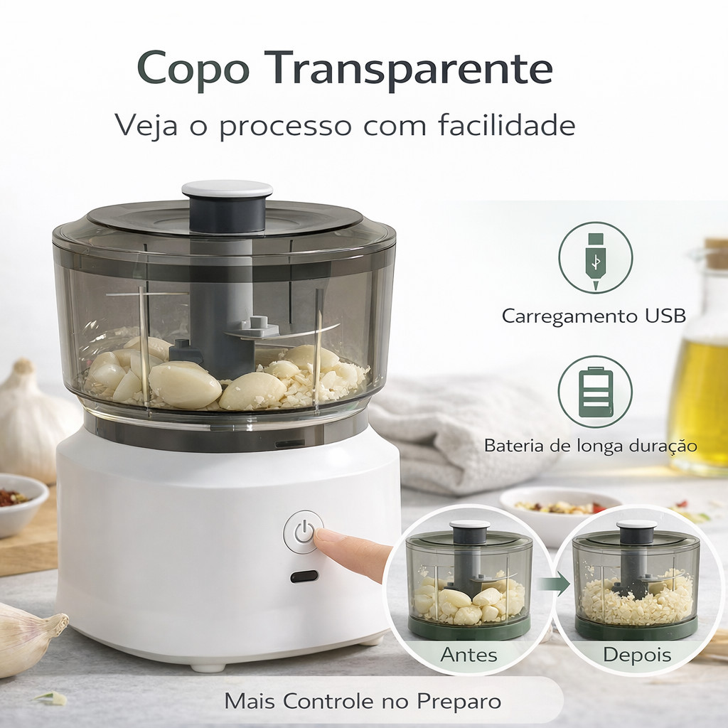 Mini Processador de Alimentos Elétrico Triturador de Carne Alho Cebola Legumes Picador Cozinha Portátil 350ML ANJGG BRA
