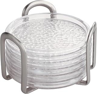 iDesign Porta-copos de bebida de aço inoxidável com suporte para balcões domésticos, cozinha, sala de jantar, sala de estar, pátio, mesa de café, conjunto de 6, transparente | Transparente, para
