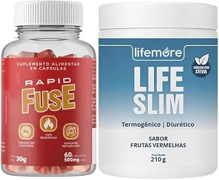 Combo Life Slim 210g + Rapid Fuse 60 capsulas, com Cafeína, Psyllium e Picolinato de Cromo - Fuselabs - Suplemento para Academia e Fitness
