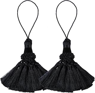 BEL AVENIR Pacote com 2 pingentes de borlas artesanais pretos puros | Borlas de poliéster elegantes, para chaveiro, tiras, acessórios DIY, decoração de casa
