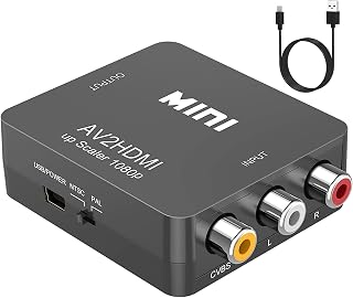 ABLEWE Conversor RCA para HDMI, AV para HDMI, Mini RCA 1080P composto CVBS adaptador conversor de áudio e vídeo compatível com PAL/NTSC para TV/PC/PS3/STB/Xbox VHS/VCR/Blue-Ray DVD Players, cinza